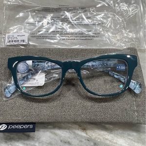 NWT Peepers Sparrow Teal Blue Light Readers 1.00 Strength cat Eye Glasses Oprah